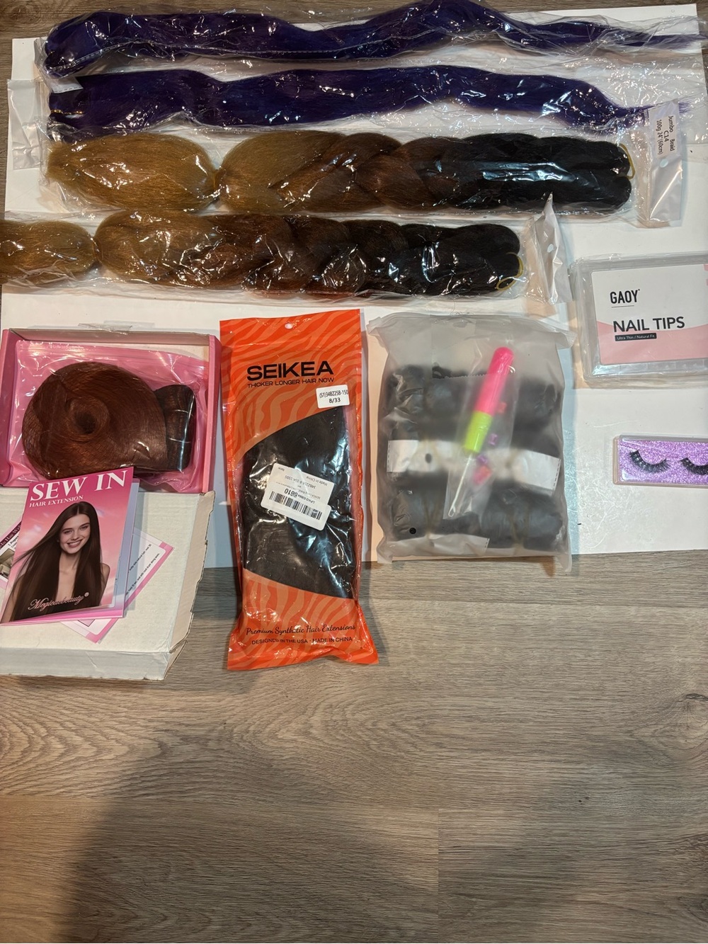 Hair Extension Beauty Lot Braiding Hair Sew In GAOY Nail Tips Lashes SEIKEA Set